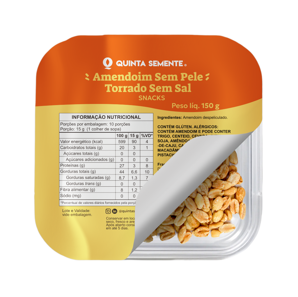 AMENDOIM TORRADO SEM PELE E SEM SAL 150G