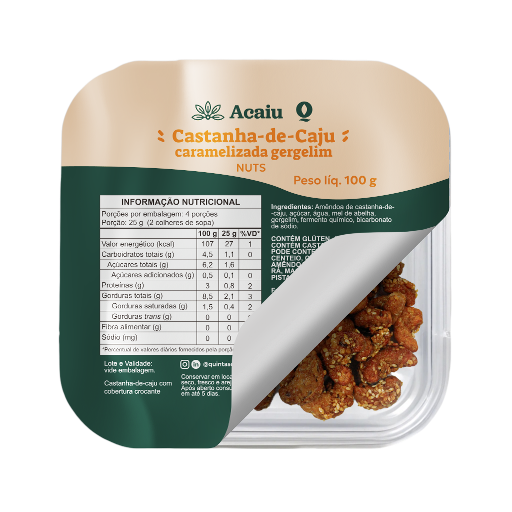 CASTANHA DE CAJU CARAMELIZADA COM GERGELIM 100G