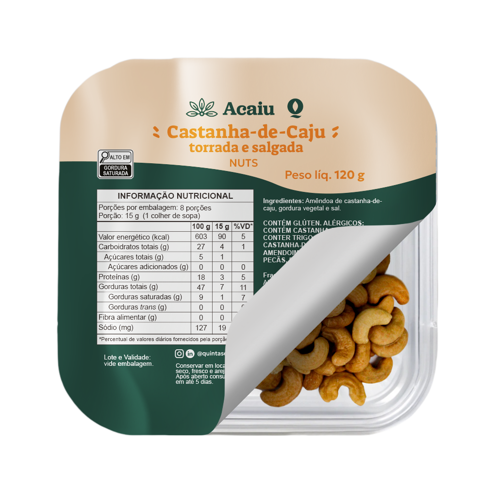 CASTANHA DE CAJU TORRADA E SALGADA 120G