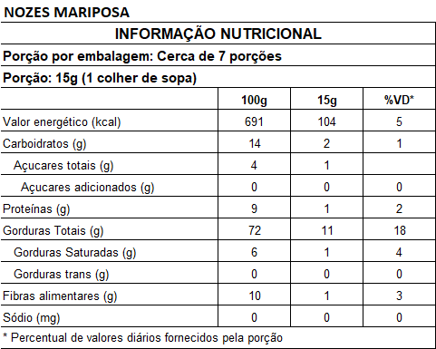 NOZES MARIPOSA INTEIRAS 100G
