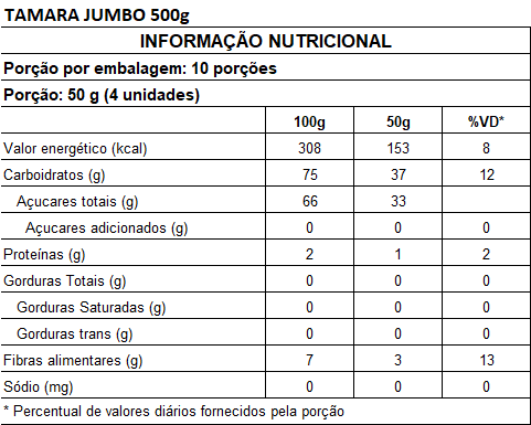 TÂMARA JUMBO COM CAROÇO 500G