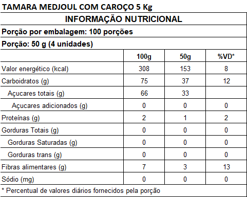 TÂMARA JUMBO COM CAROÇO 5 KG