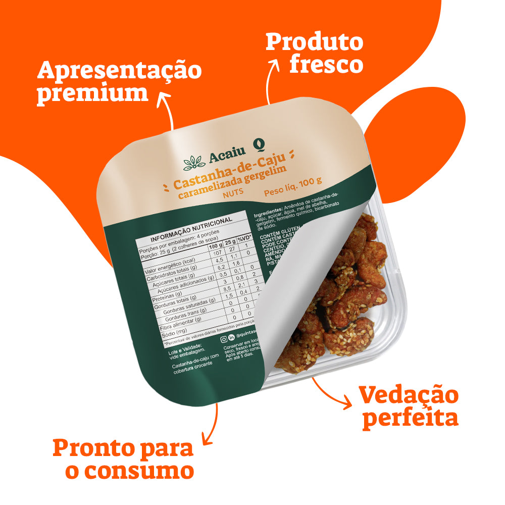 CASTANHA DE CAJU CARAMELIZADA COM GERGELIM 100G