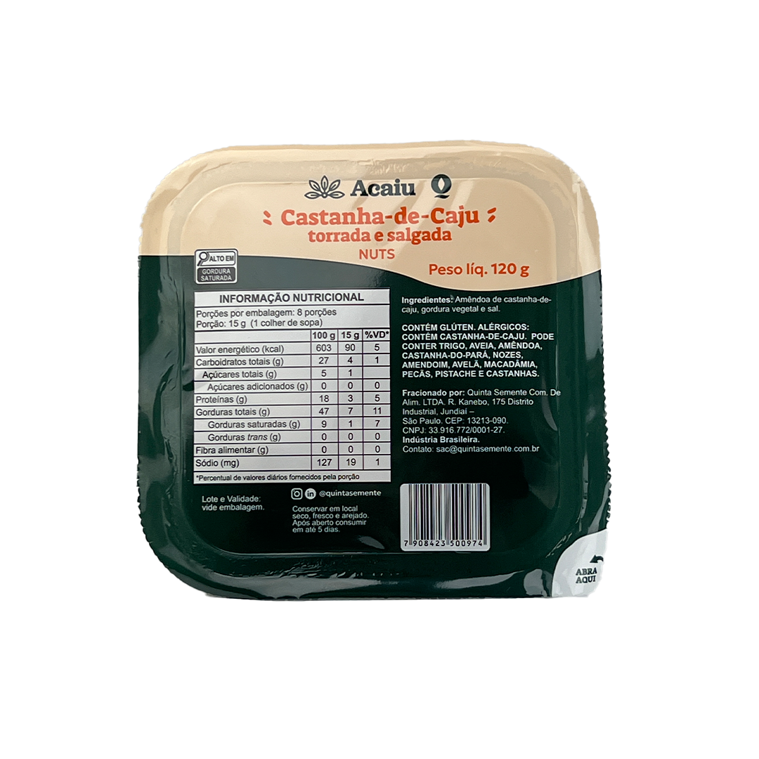 CASTANHA DE CAJU TORRADA E SALGADA 120G